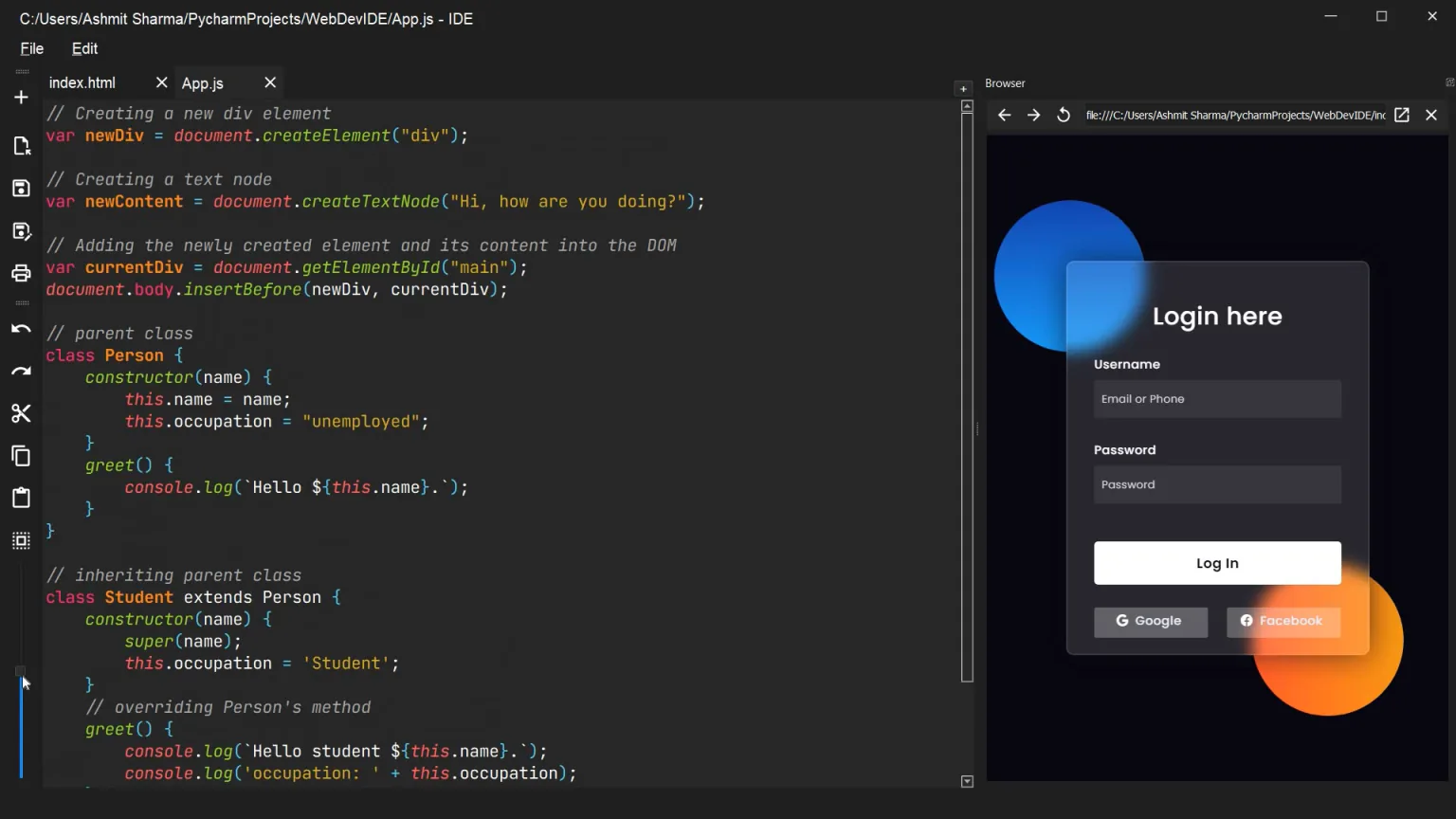 WebDev IDE interface preview